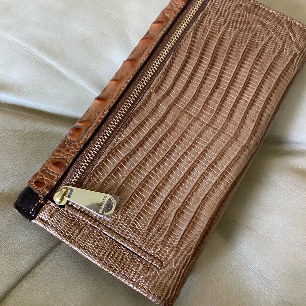 LKNW Brahmin Toasted Almond Bengal Checkbook Wallet READ! Croc Lizard